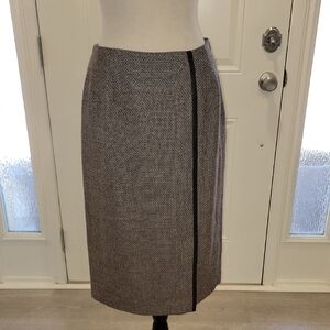 Harve Benard Brown Wool Pencil Skirt With Leather Accent Stripe